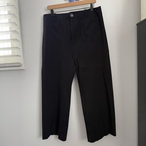 Anthropologie US 16 Black Front Pocket Wide Leg Ankle Pants Office Business